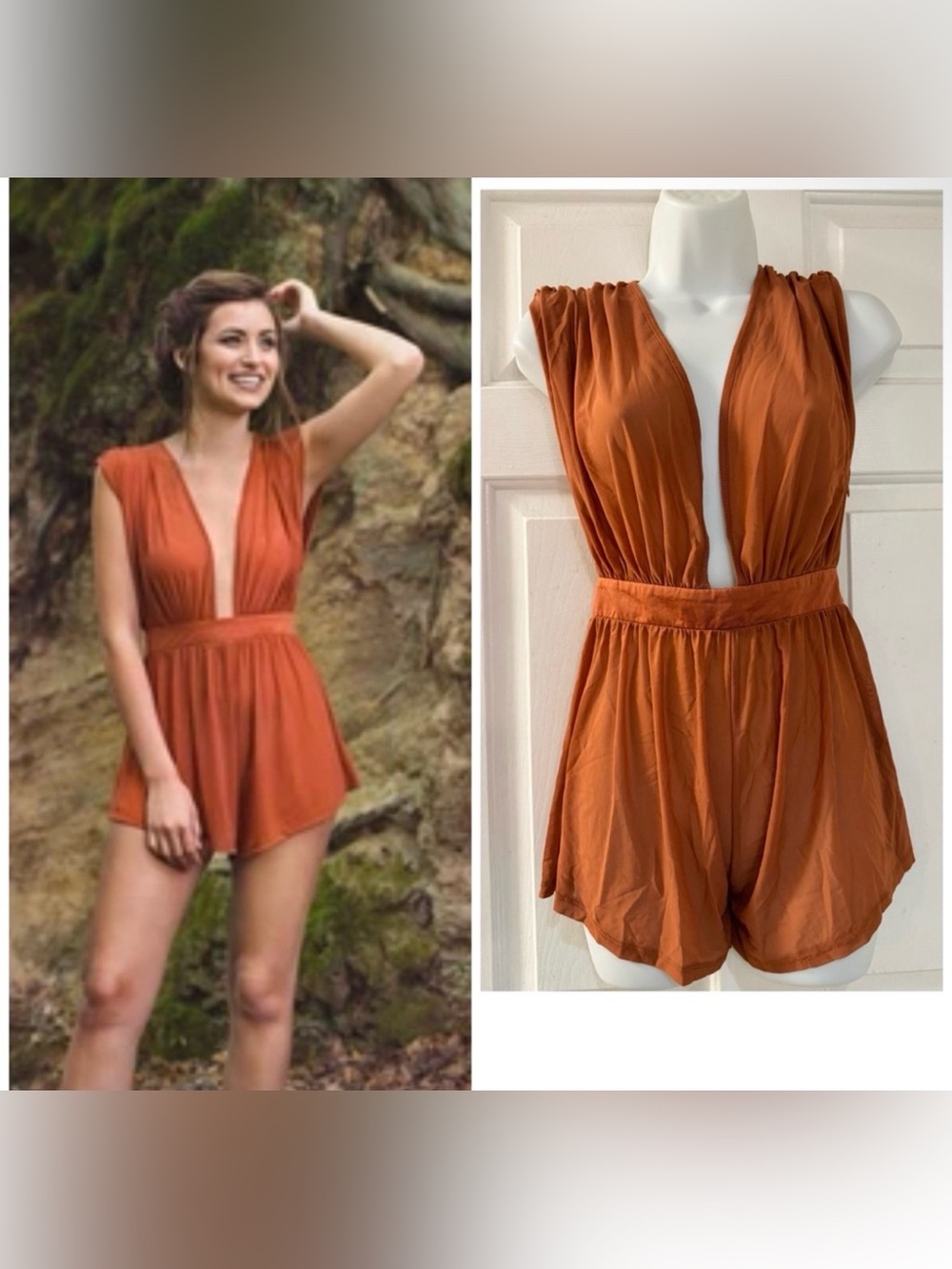 FOREVER 21 Sleeveless Sheer Copper Rust Romper S/M